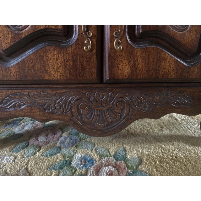 French Country Carved Dark Wood Nightstands Side End Tables- a Pair For Sale - Image 9 of 13