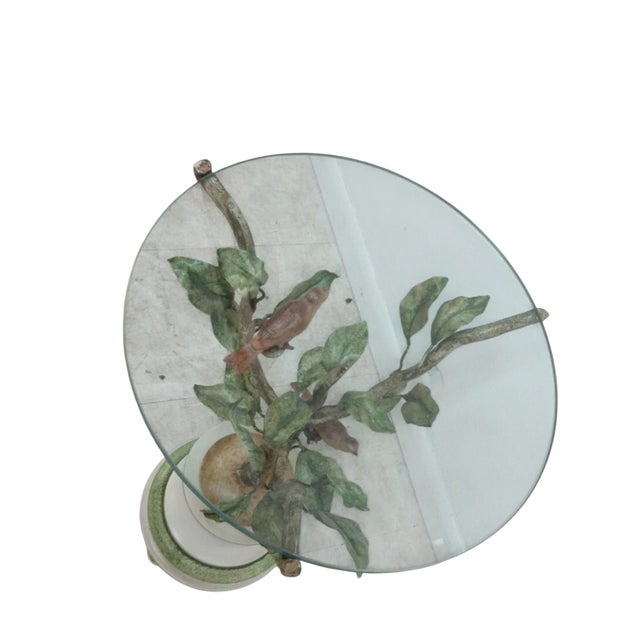1980s Vintage Metal Toleware Toll Tree Wild Birds Lamp End Table Pedestal Italian For Sale - Image 5 of 10