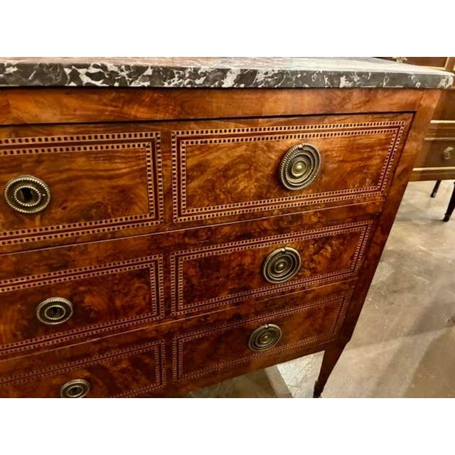 Transitional 19th C. French Transitional Walnut Inlaid Commode For Sale - Image 3 of 7
