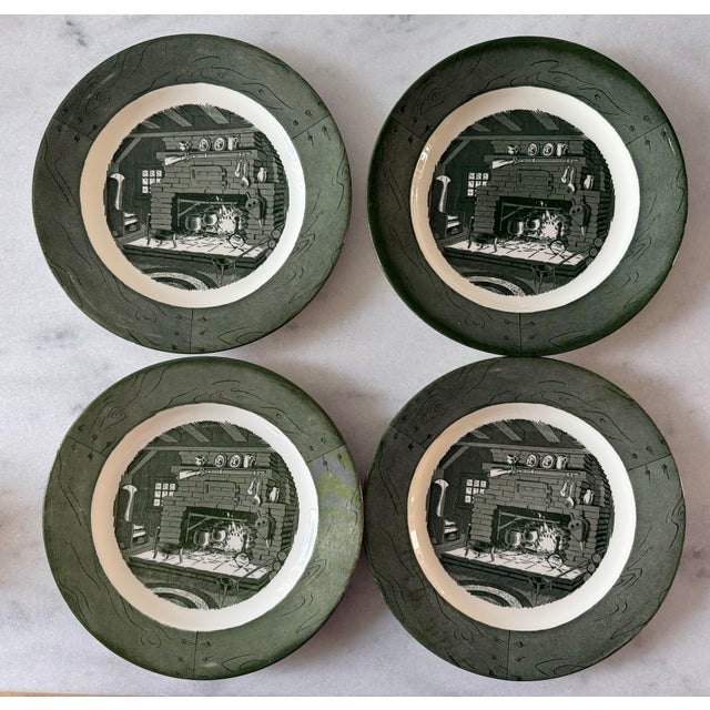 Set of 13 pieces of Colonial Homestead Green collection, including 1 serving piece, 4 dinner plates, 3 small dessert...