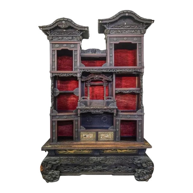 Late 19th Century Japanese Meiji Shibayama Wooden Cabinet For Sale