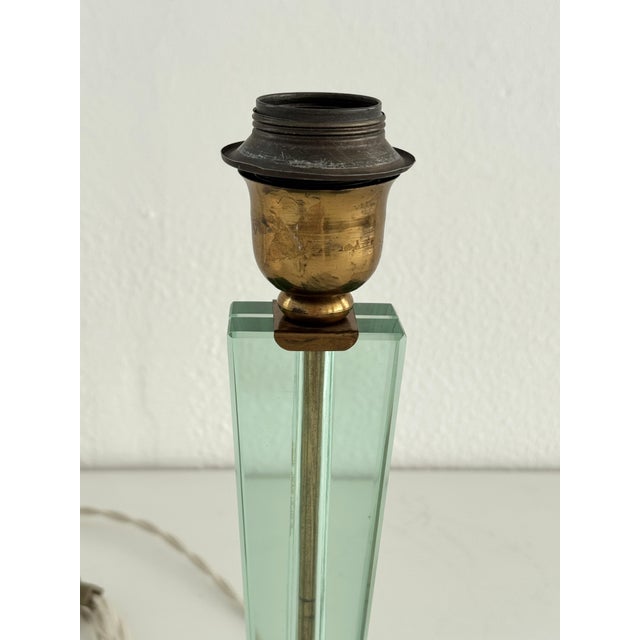 Italian Table Lamp with Green Glass and Brass Details from Fontana Arte, 1950s For Sale - Image 6 of 18