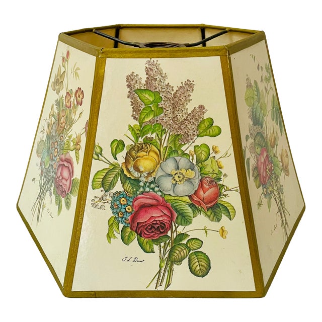 Mid-Century Floral Rose Paper Hexagonal Lampshade For Sale
