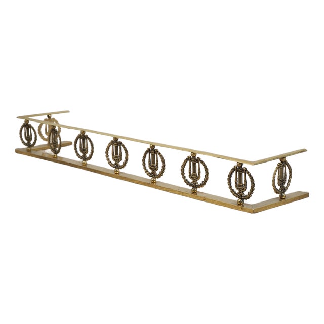 Vintage French Style Wreath & Lyre Brass Fireplace Fender For Sale
