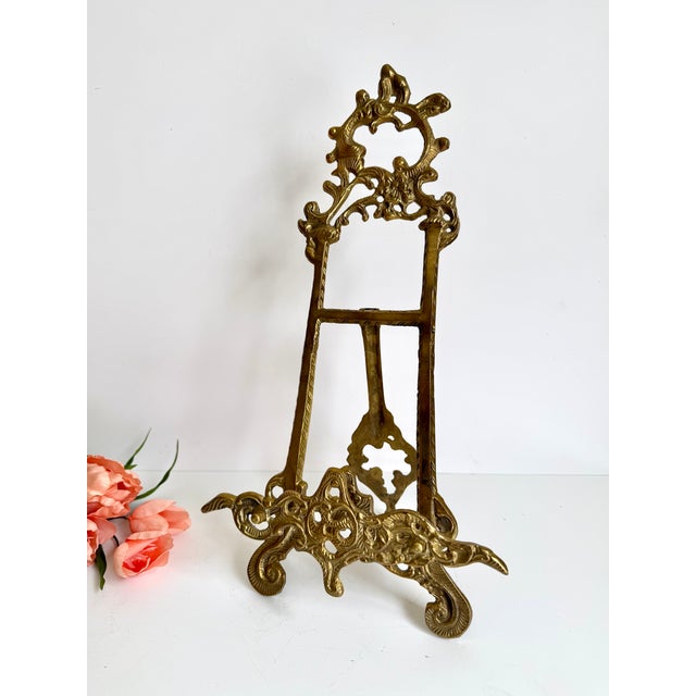 Metal Vintage Ornate Brass Easel 15" For Sale - Image 7 of 8