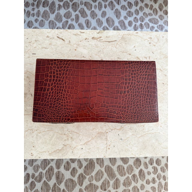 American Leather Box, Crocodile Embossed, Ralph Lauren Style, Circa 1990s For Sale - Image 3 of 10