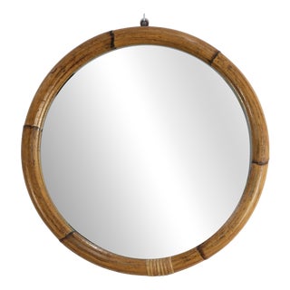 Mid-Century Round Bamboo and Rattan Mirror, Italy, 1970s For Sale