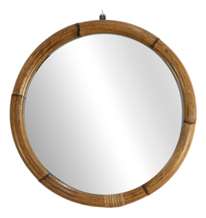 Mid-Century Round Bamboo and Rattan Mirror, Italy, 1970s