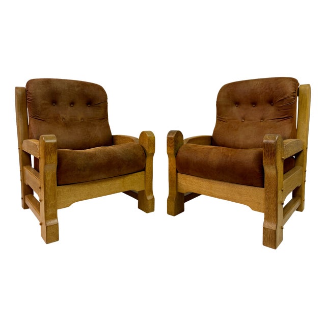 Set of Brutalist Armchairs in Oak, 1960s For Sale