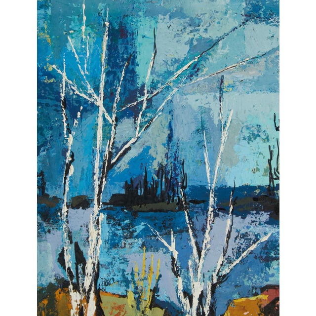 Cubism MCM Abstract Landscape Acrylic Painting on Mat Board Cubism For Sale - Image 3 of 7