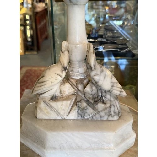 Late 19th Century Late 19th Century Victorian Hand Carved Alabaster Table Lamb With Bird Motif For Sale - Image 5 of 12