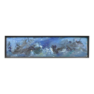 Vintage Mid Century Modern Blue Abstract Acrylic on Board Painting Artist Signed