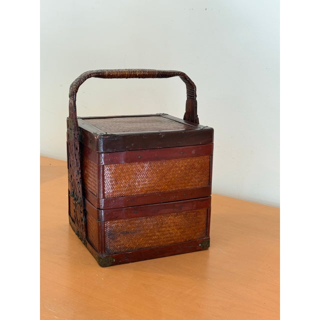 Late 19th Century Chinese Red Lacquered Two-Tier Woven Wedding Basket For Sale In Seattle - Image 6 of 12