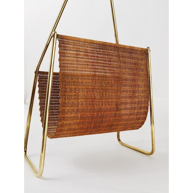 Mid-Century Magazine Rack in Brass and Woven Cane in the style of Carl Auböck, Austria, 1950s For Sale - Image 12 of 18