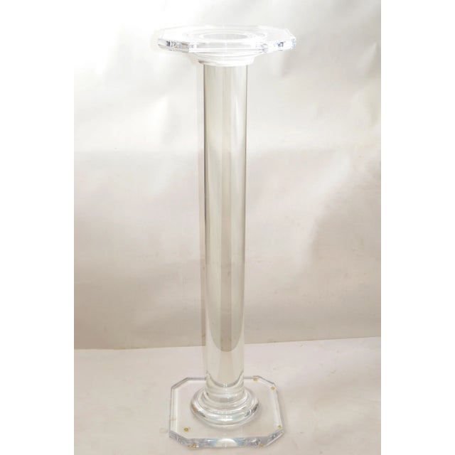 American Clear Tubular Lucite Pedestal Faceted Platform & Base Sculpture Stand For Sale - Image 12 of 13