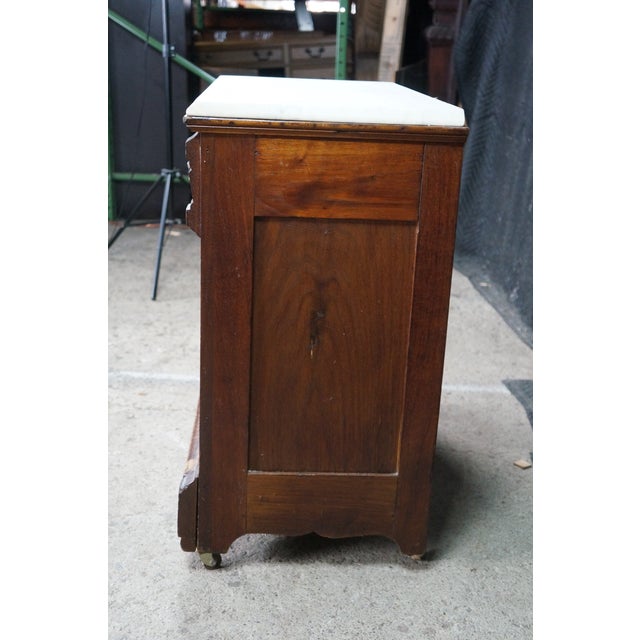 Antique Victorian Eastlake Walnut Burl Marble Washstand Chest Cabinet Stand For Sale - Image 17 of 18