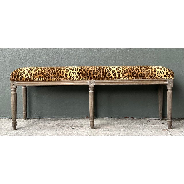 This stunning vintage bench seamlessly blends neoclassical structure with a bold, maximalist aesthetic. Featuring a Louis...