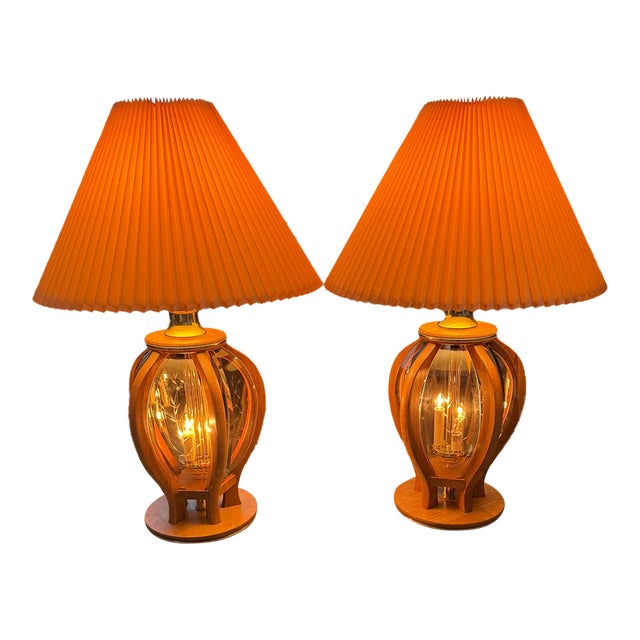 Vintage Oak Lamps by Anthony California - Pair For Sale