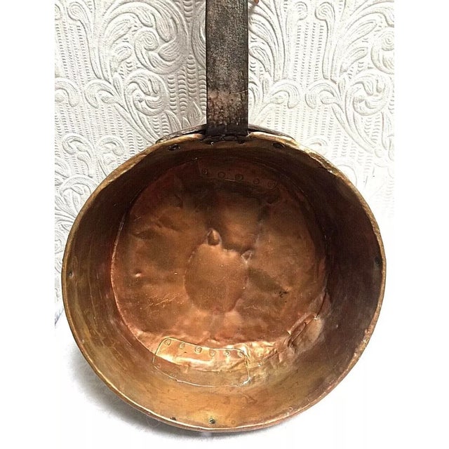 American Mid 19th Century Antique Primitive Huge Repaired Copper & Iron Handmade Hearth Pan For Sale - Image 3 of 11