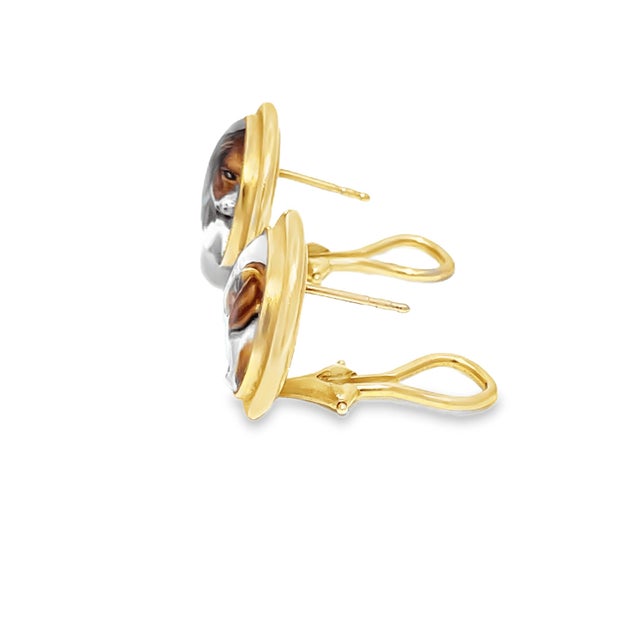 Metal 19th Century Victorian 14k Yellow Gold Essex Crystal Reverse Painted Dog Earrings, A Pair For Sale - Image 7 of 11