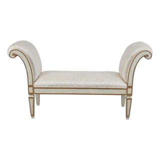 Dennis & Leen for Formations Gustavian Style Scroll Arm Painted Bench For Sale