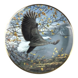 1990s Collectible Porcelain Printed Bald Eagle Series Plate For Sale