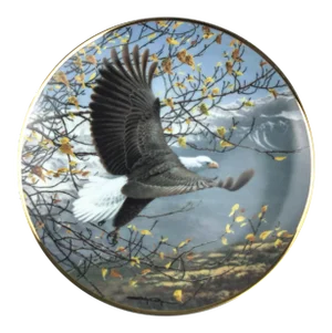 1990s Collectible Porcelain Printed Bald Eagle Series Plate