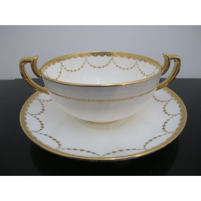 Early 20th Century Minton MacDougall Southwick Gold Encrusted H1605 Soup Cream Cup Bowl & Saucer For Sale - Image 5 of 8