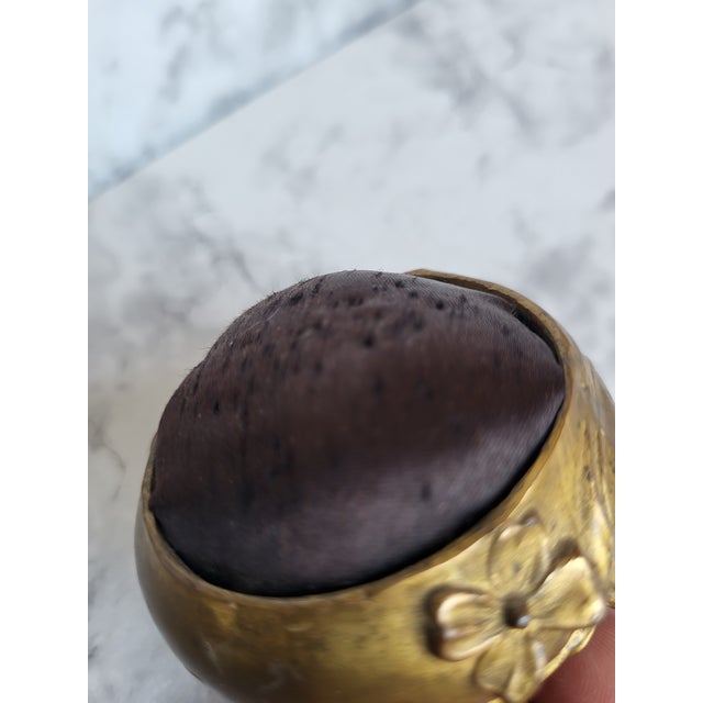 Antique Brass Footed Floral Pincushion For Sale - Image 4 of 10