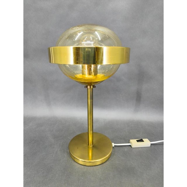 Rare space age table lamp from 1970s czechoslovakia, produced in kamenický šenov. The design features a distinctive yellow...