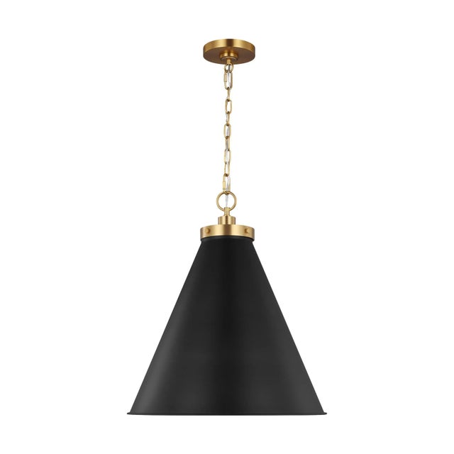 Chapman & Myers by Visual Comfort Studio Wellfleet Large Cone Pendant, Midnight Black & Burnished Brass For Sale In Greenville, SC - Image 6 of 6
