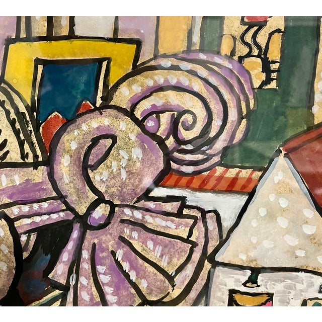 Alan Davie, Vibrant Alan Davie Scottish Colorful Surrealist British Pop Art Village Painting, 1982 For Sale - Image 10 of 14