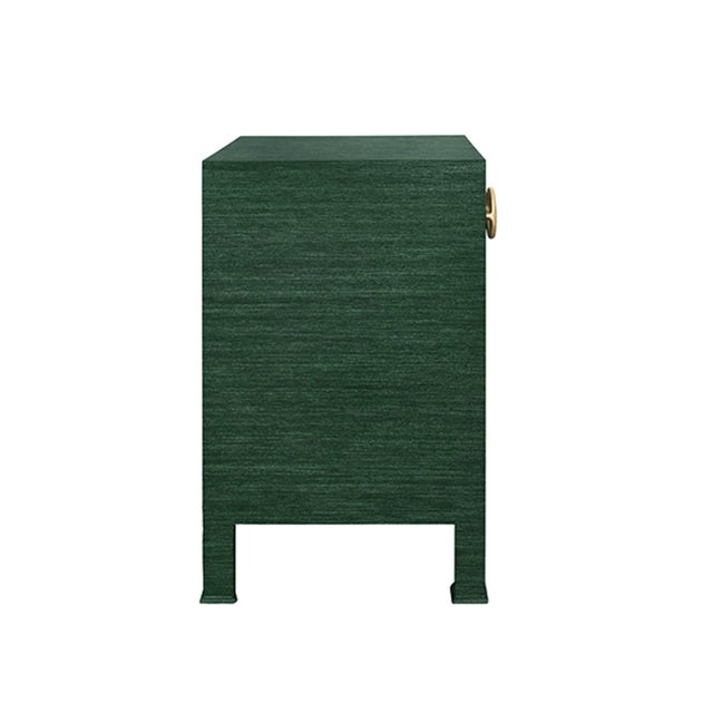 Contemporary Matthew Izzo Home Green Grasscloth One Drawer Side Table For Sale - Image 3 of 5