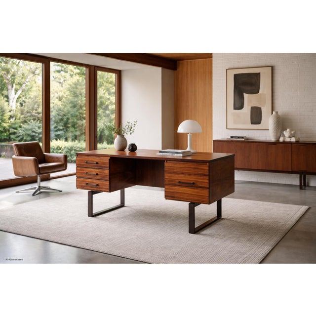 Prepare to be captivated by this extraordinary Danish modern rosewood desk, a masterpiece born from the creative vision of...