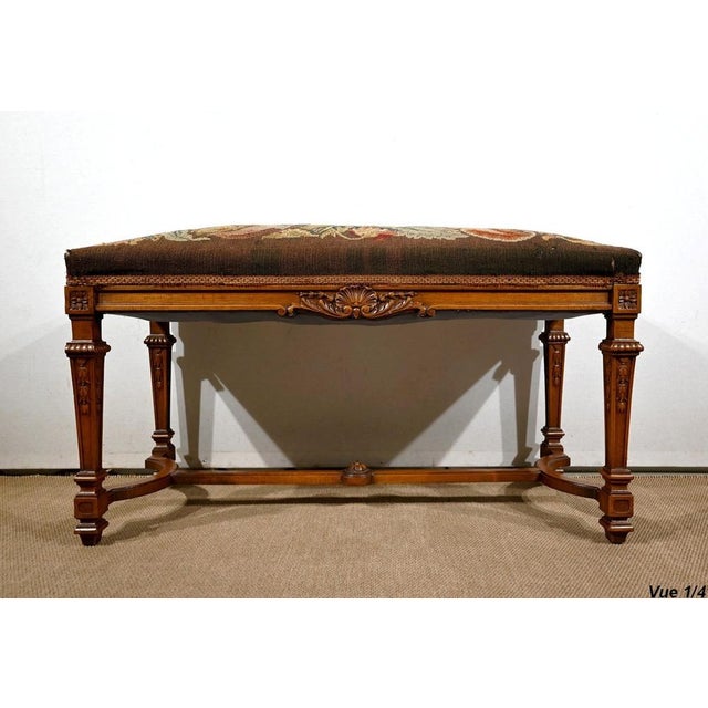 Long Rectangular Walnut Bench, 1910s For Sale - Image 6 of 18