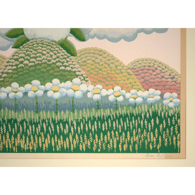 Green White Flowers on Pink Sky - Limited Edition Naive Serigraph by Ivan Rabuzin For Sale - Image 8 of 8