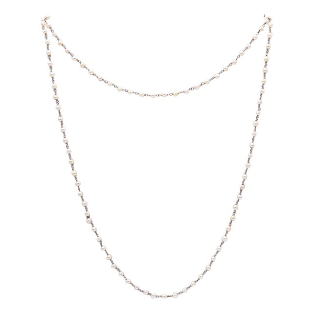 Bead & Ball Station Chain Necklace in Platinum, 17 Inch, 9.3 Gm For Sale