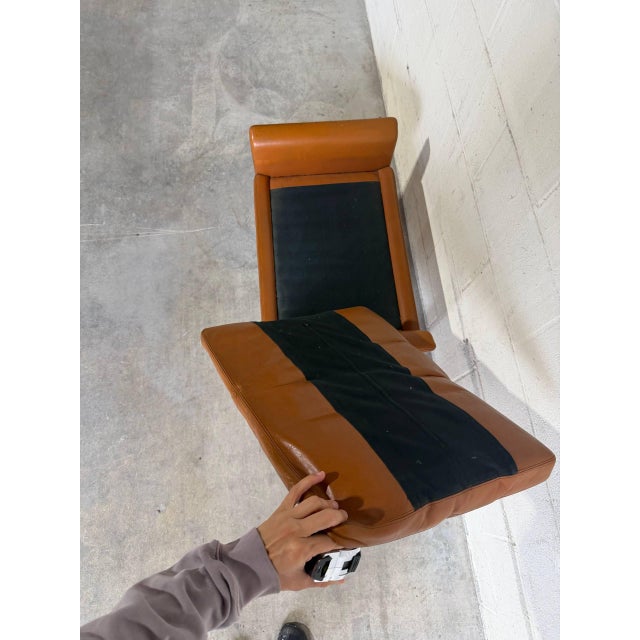 Brown Vintage Danish Modern Leather Ottoman in Style of Hans Olsen - Stool Footstool Mid Century Bench For Sale - Image 8 of 9