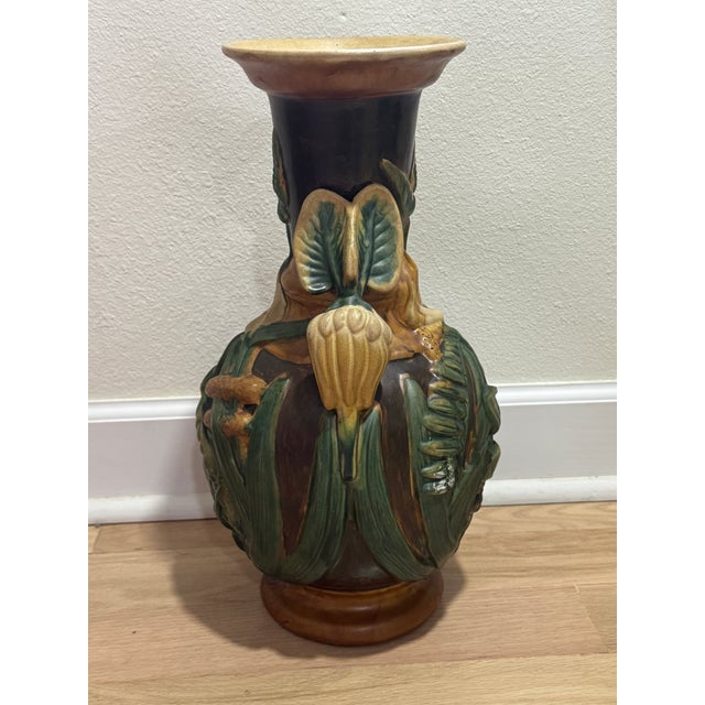 Art Nouveau Vintage Sarreguemines Style Faience Vase For Sale - Image 3 of 8