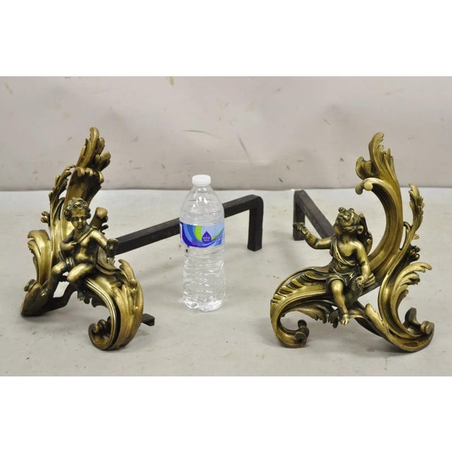 Antique French Rococo Louis XV Bronze Cherub Putti Andiron Chenets - a Pair For Sale - Image 10 of 12