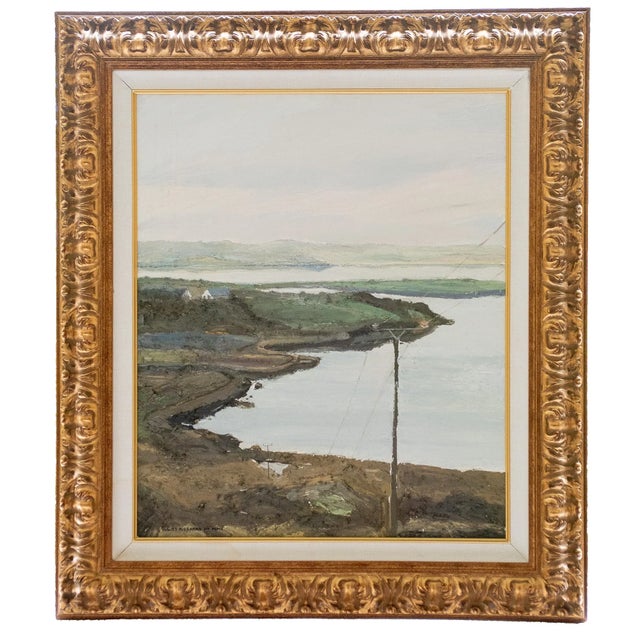 Original oil on canvas by Hugues Claude Pissarro (b. 1935), circa 2003. This finely textured coastal landscape captures...