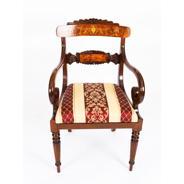 Hollywood Regency Vintage Regency Revival Burr Walnut Marquetry Dining Chairs, 2000s, Set 12 For Sale - Image 3 of 18