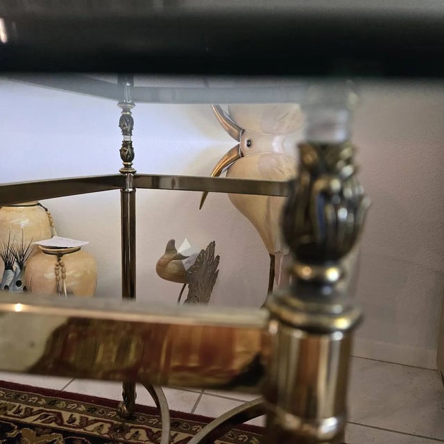 Vintage Brass/Gold Metal Glass Top End Table Hollywood Regency La Barge Style For Sale - Image 9 of 9