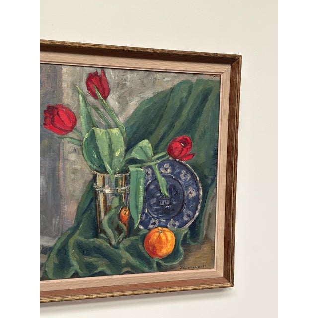 J. Essen Loarp, Still Life with Tulips, 1957, Oil on Panel, Framed For Sale - Image 9 of 15