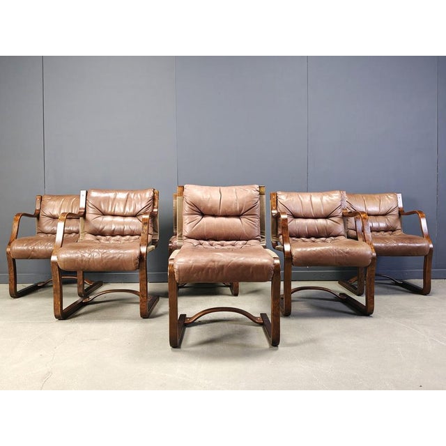 Vintage Leather and Plywood Chairs from Asko Pajamies, Finland, 1970s, Set of 6 For Sale - Image 10 of 13