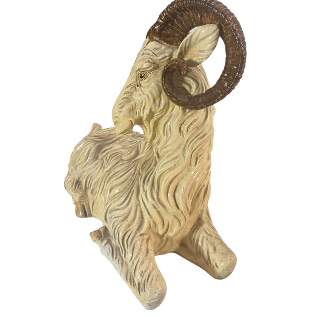 Hollywood Regency Vintage Italian Style Glazed Ceramic Ram Sculpture For Sale - Image 3 of 12