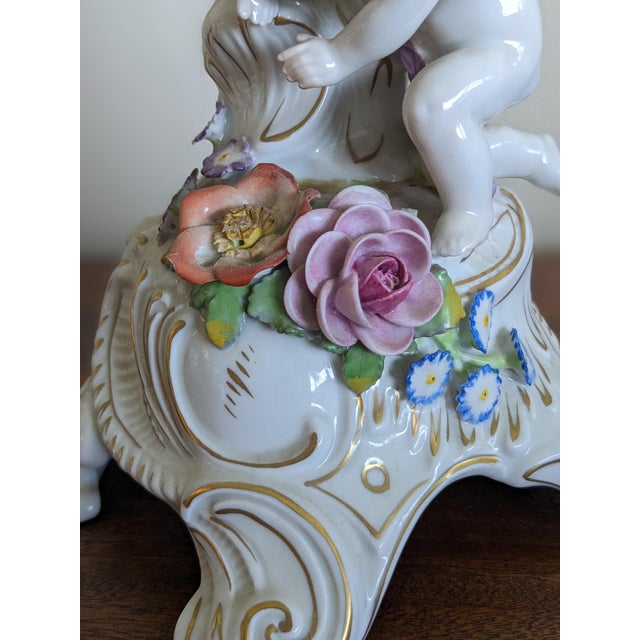 Early 20th Century Romantic! Pair of Vintage Von Schierholz Porcelain Candelabra Cherub Putti Candelabra, Germany For Sale - Image 5 of 12