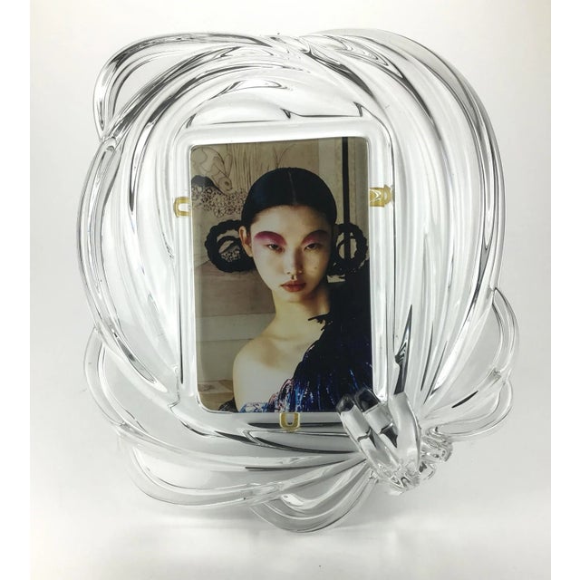 1980s 1980’s 4 X 6 Carved Glass Heavy Photo Frame For Sale - Image 5 of 8