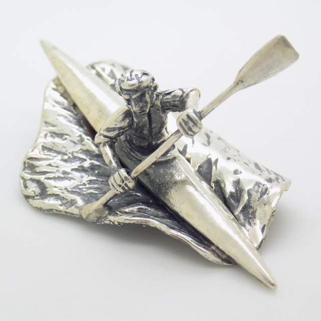 Silver Vintage Italian Handmade Sterling Silver 925 Canoe Rower Figurine, 1970s For Sale - Image 8 of 14