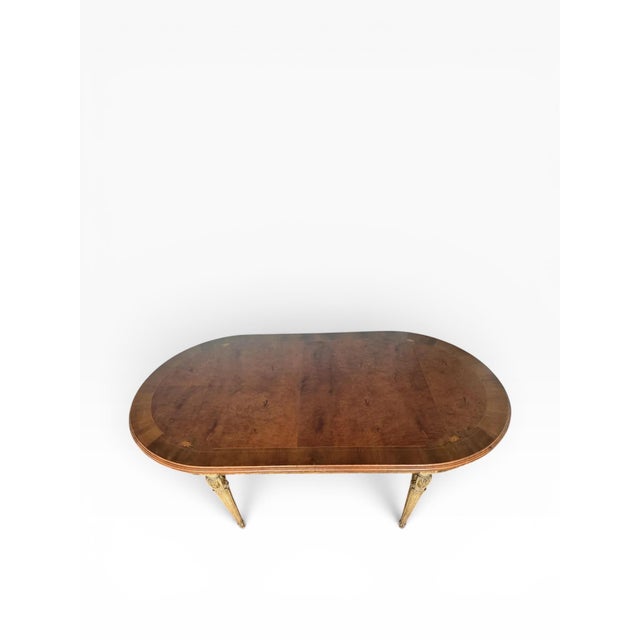 1920s Antique Neoclassical Dining Table With Bird’s Eye Maple Top and Distressed Painted Base — Circa 1910s–1920s For Sale - Image 5 of 15